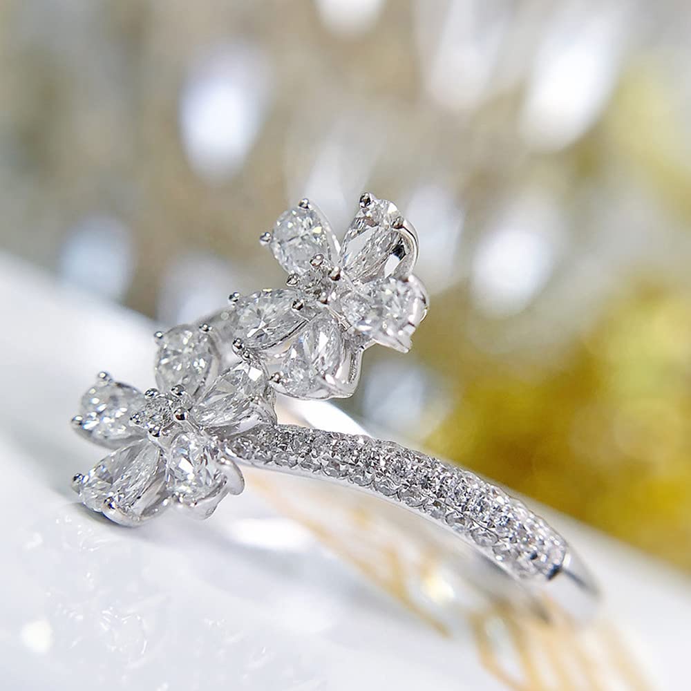 Amazon.com: Rhinestone Flower Ring for Women Adjustable Cubic